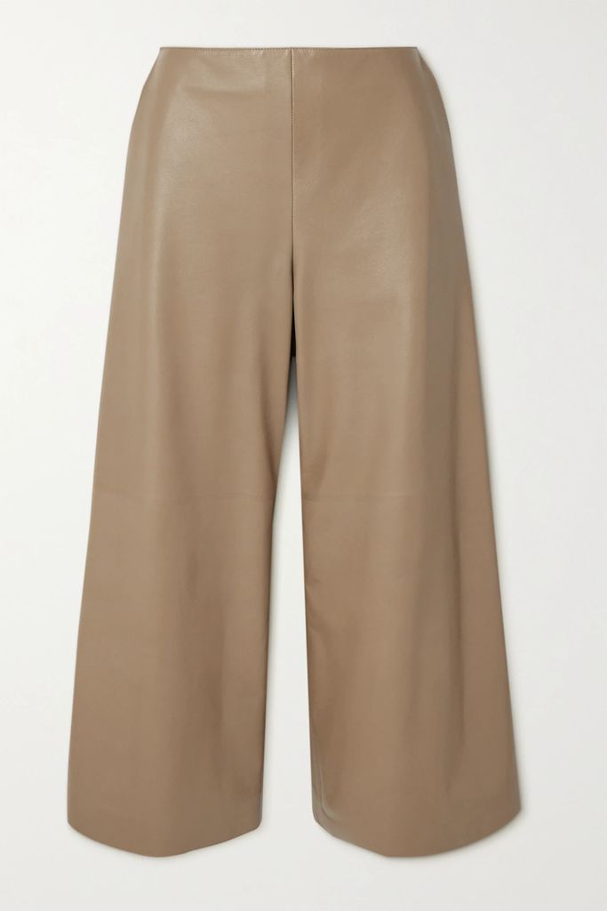 Jacobo Cropped Leather Wide-leg Culottes - Beige