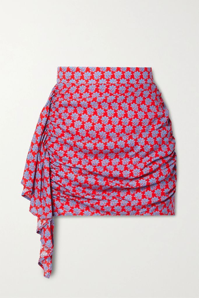 Hannah Draped Printed Crepe Mini Skirt - Red