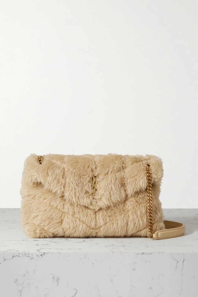 Loulou Puffer Small Quilted Shearling Shoulder Bag - Beige