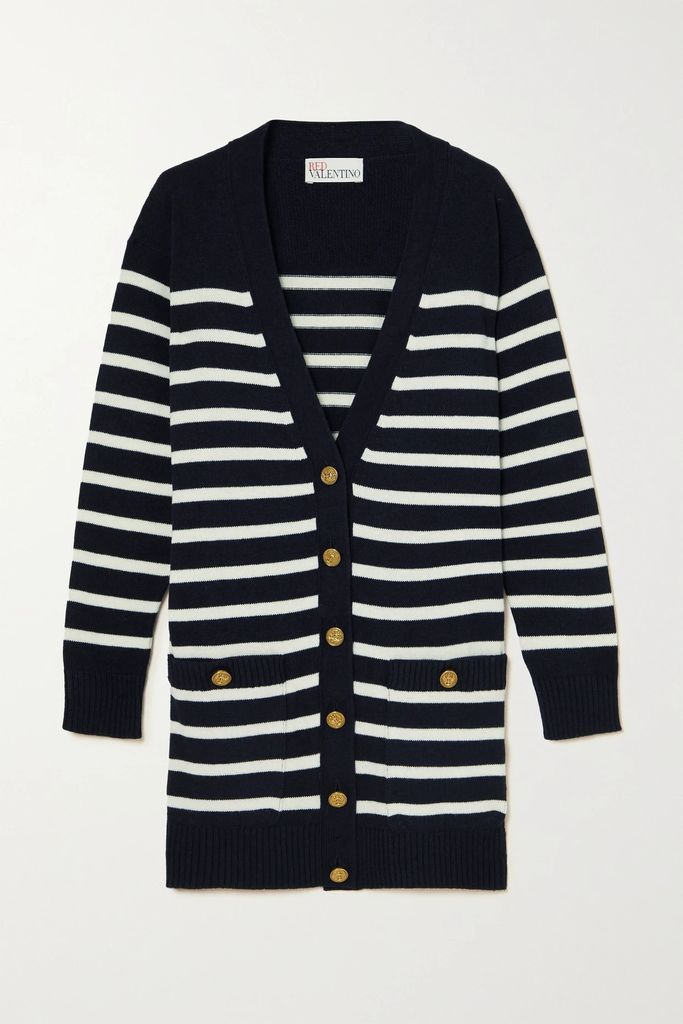 Oversized Striped Knitted Cardigan - Blue