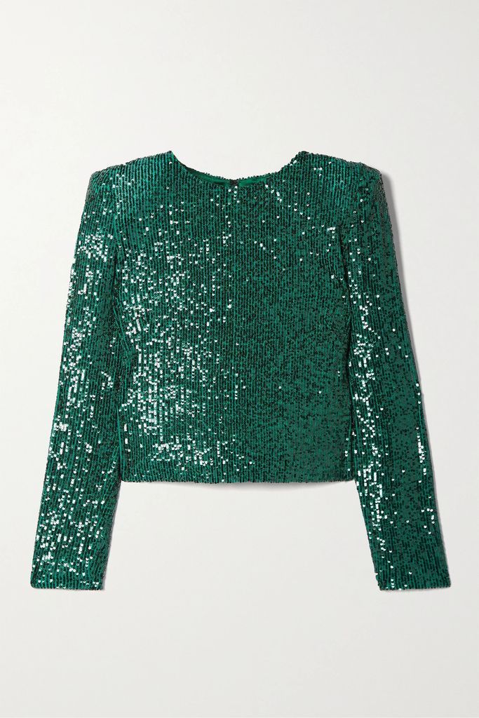 Sequined Stretch-tulle Top - Green