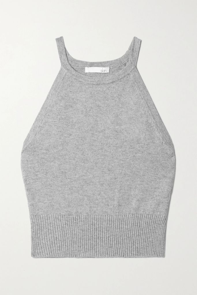 Melodie Cropped Cotton And Cashmere-blend Tank - Gray