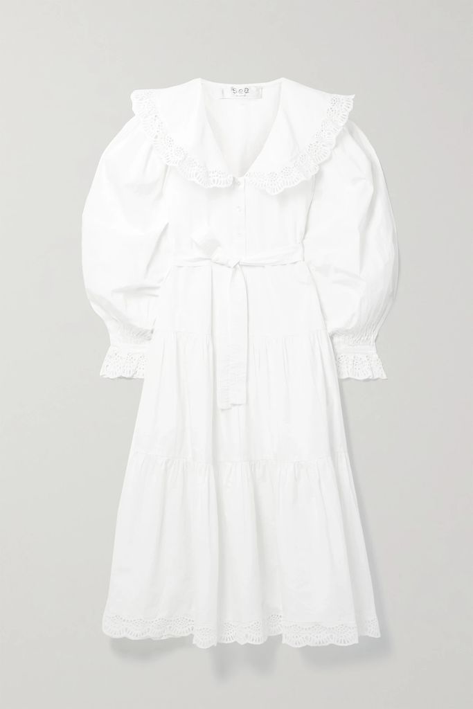 Patrizia Belted Crochet-trimmed Cotton-poplin Midi Dress - White