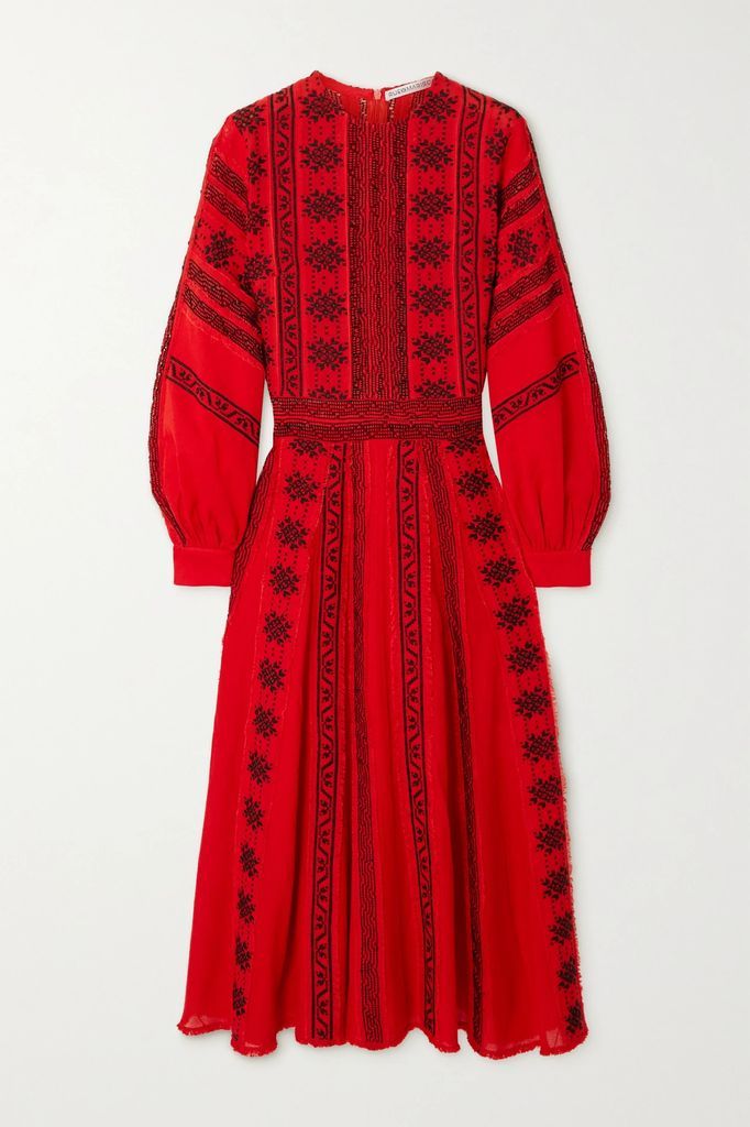 Embroidered Cotton Midi Dress - FR36
