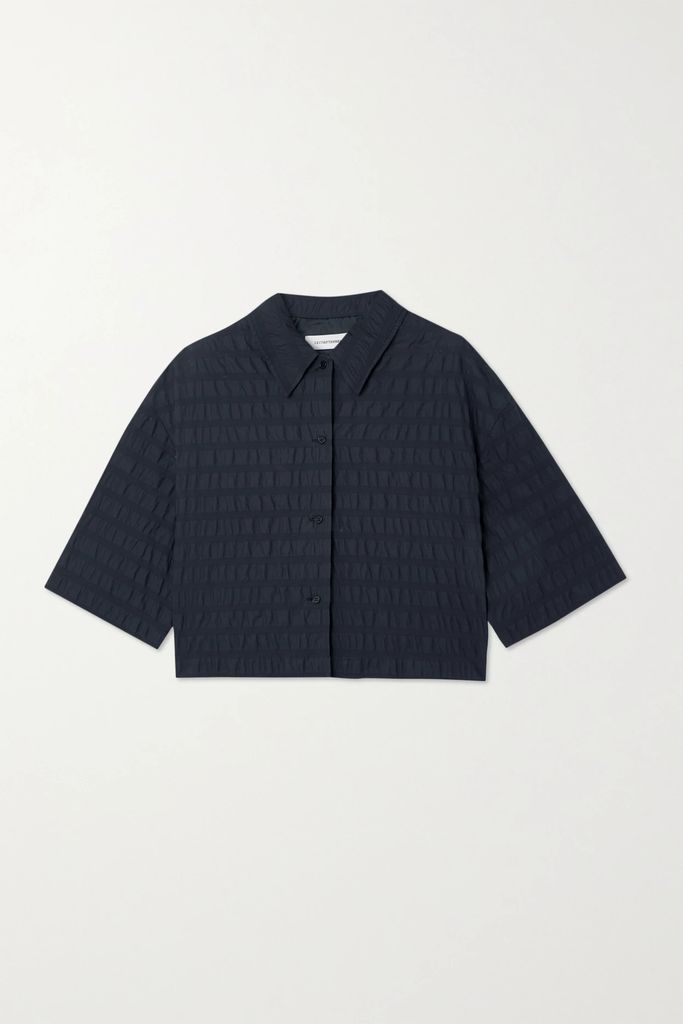 Striped Crinkled-cotton Shirt - Navy