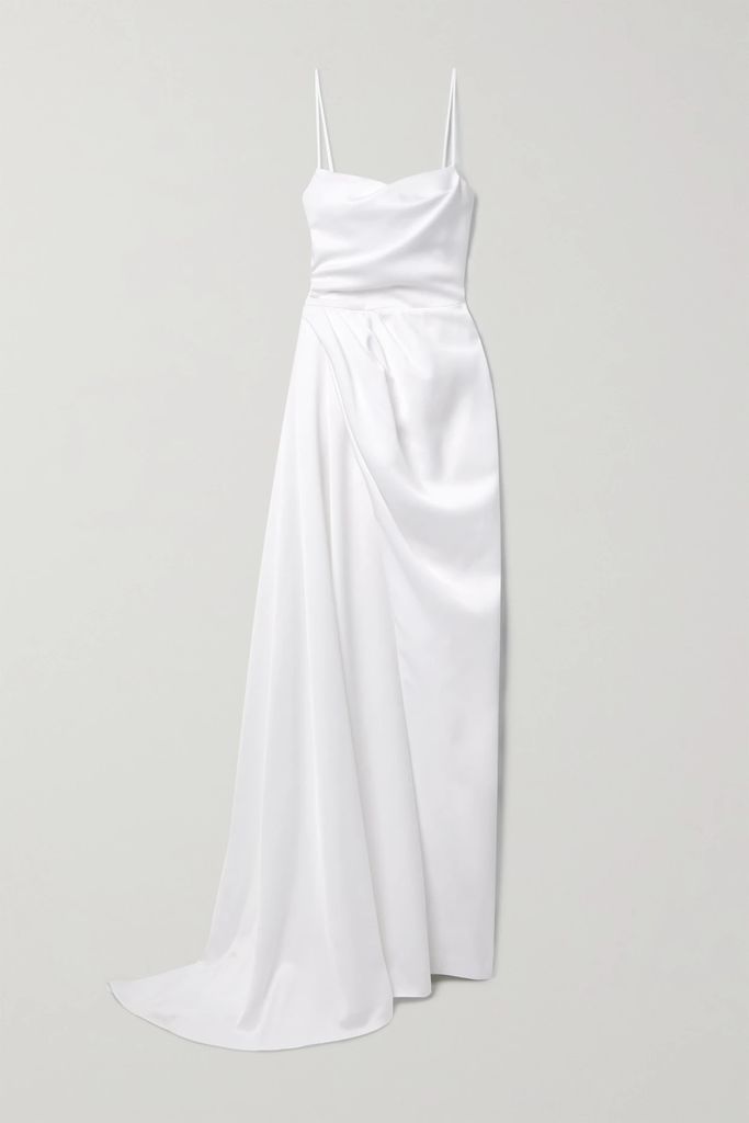 Lace-up Duchesse-satin Midi Dress - White