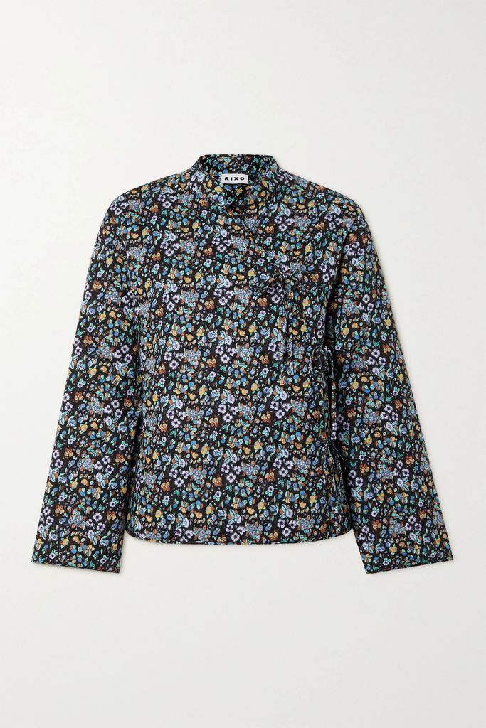 Rhae Quilted Floral-print Cotton Wrap Jacket - Midnight blue