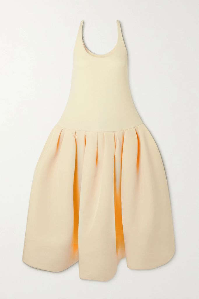 Lynette Pleated Jersey And Crepe Midi Dress - Pastel yellow