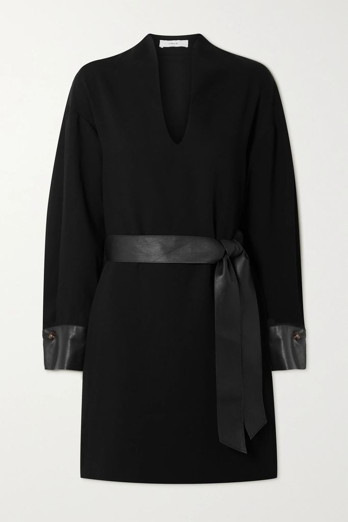 Belted Crepe Mini Dress - Black