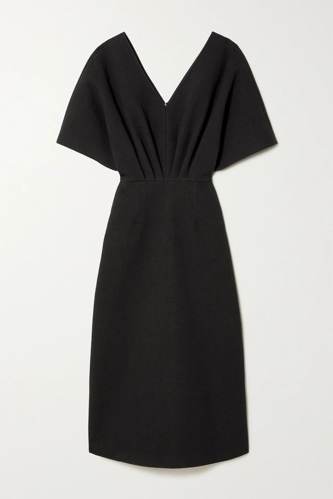 Gathered Cotton-cloqué Midi Dress - Black