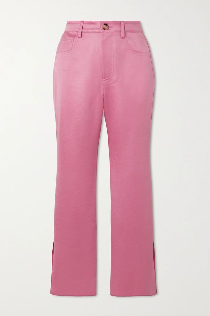Vaeda Cropped Satin Flared Pants - Pink