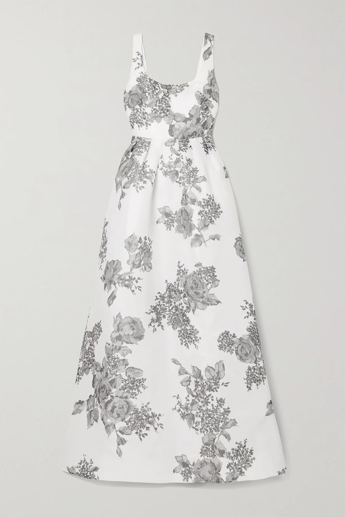 Floral-print Silk-gazar Gown - White