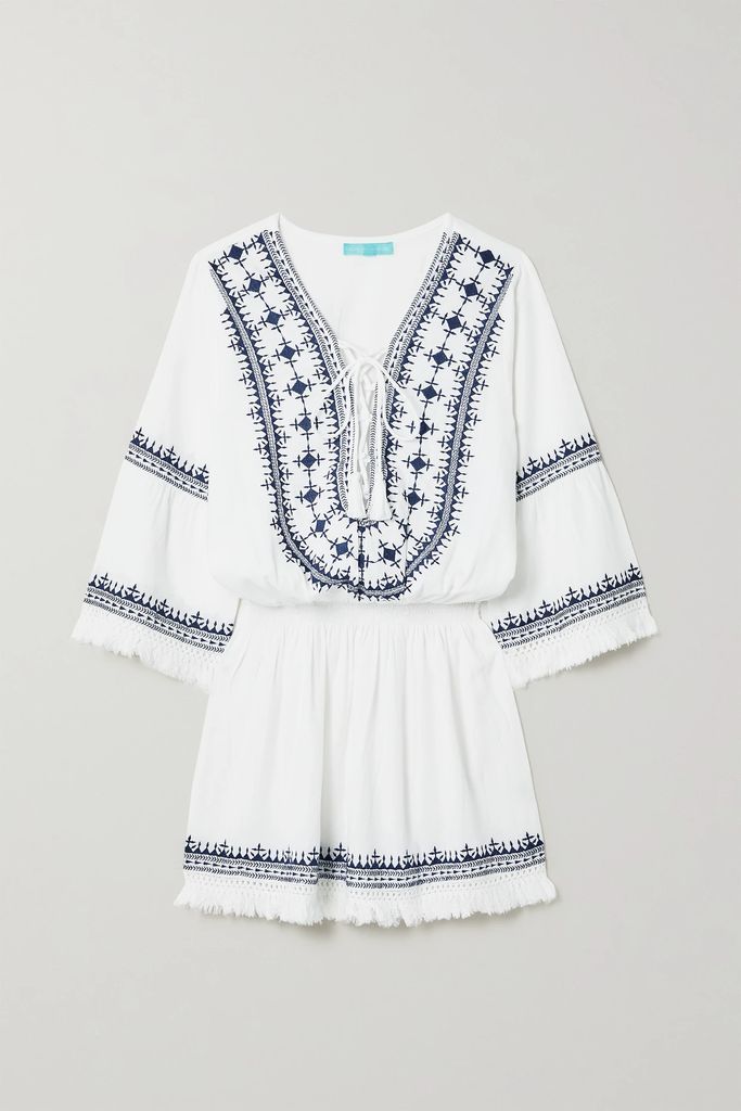 Martina Embroidered Cotton And Linen-blend Mini Dress - White