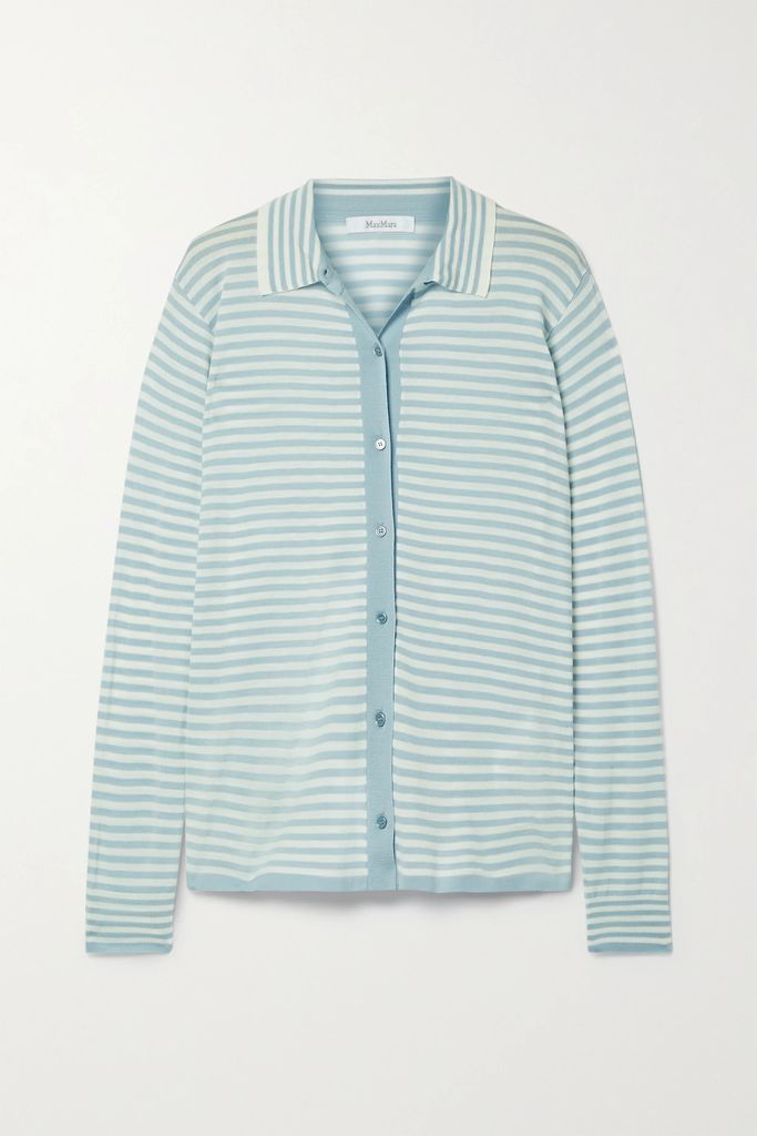 Vinci Striped Wool Polo Shirt - Light blue