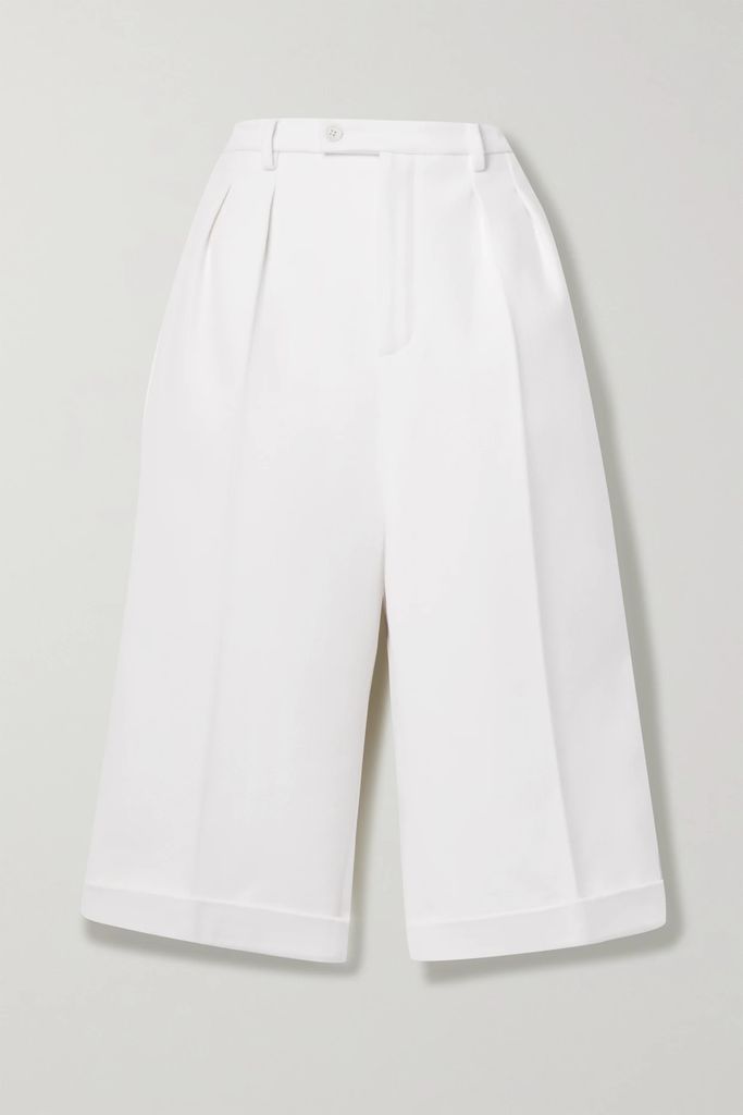 Pleated Wool And Cashmere-blend Shorts - White