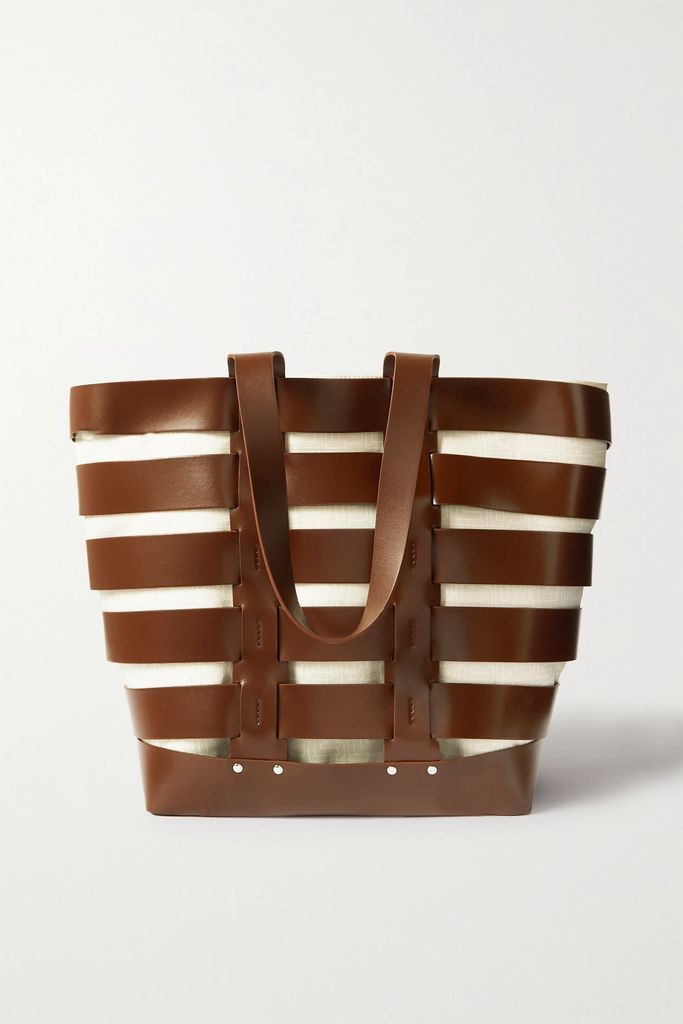 Cage Leather And Canvas Tote - Brown