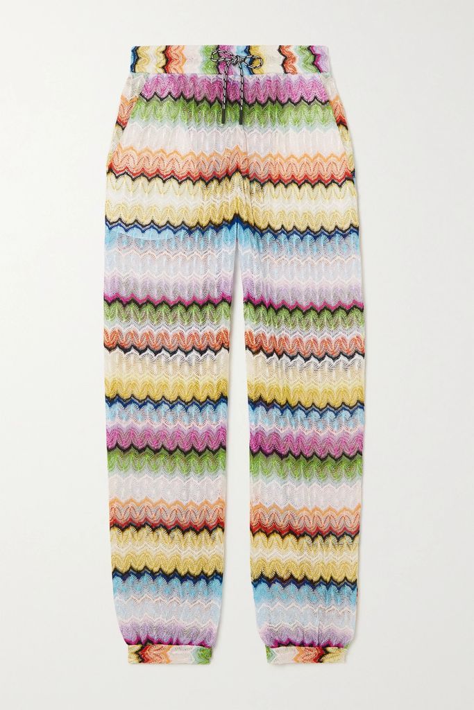 Striped Crochet-knit Track Pants - Blue