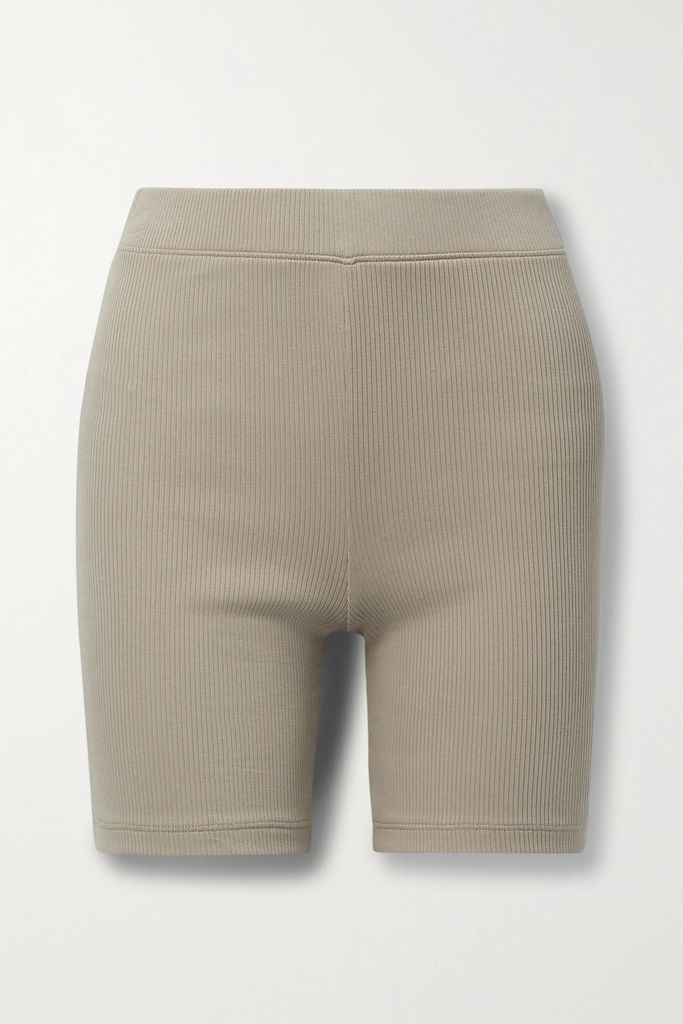 Isolde Ribbed Stretch-pima Cotton Jersey Shorts - Mushroom