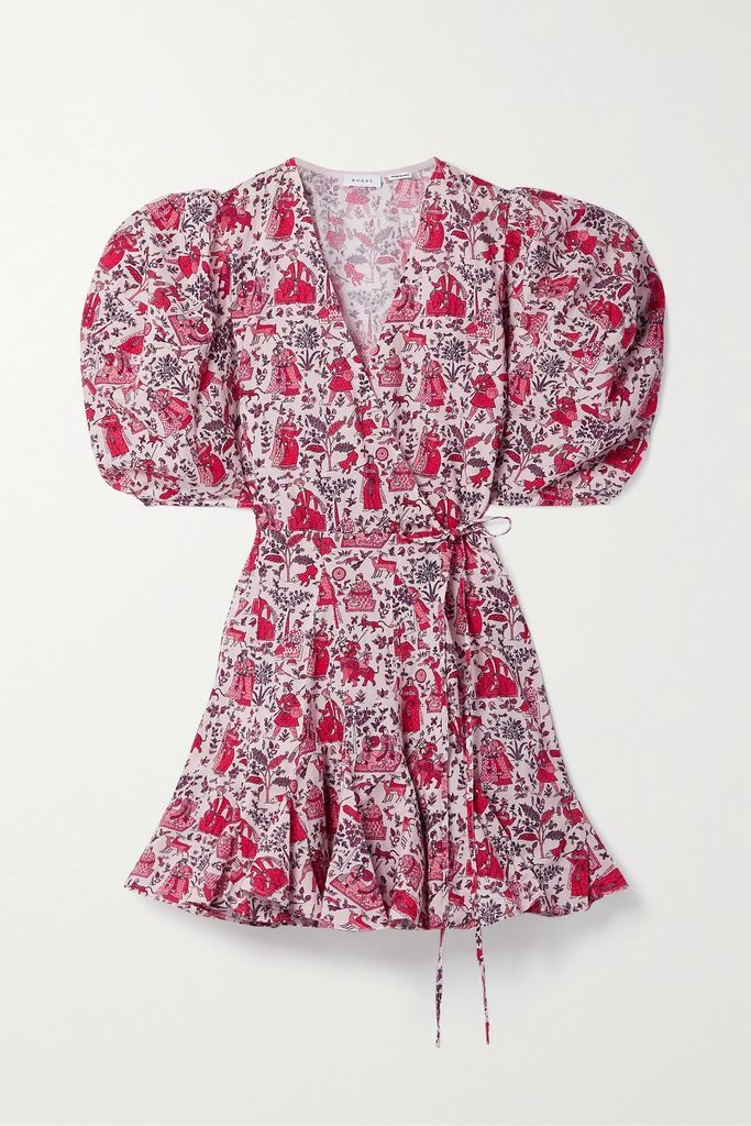 Claudine Printed Cotton-poplin Wrap Mini Dress - Pink