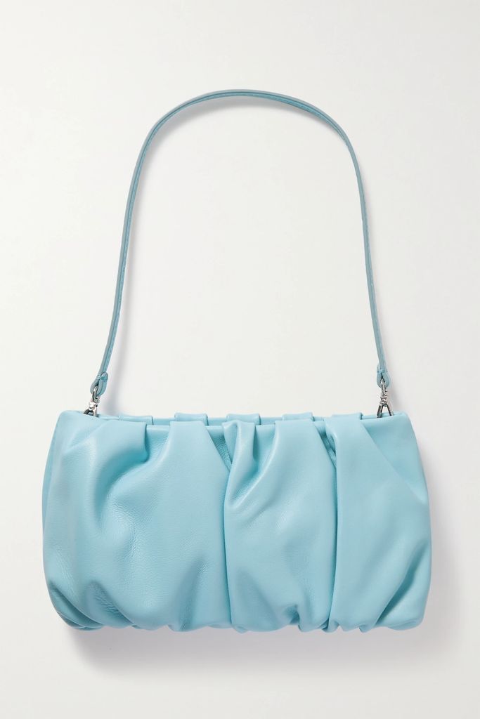 Bean Gathered Leather Shoulder Bag - Light blue
