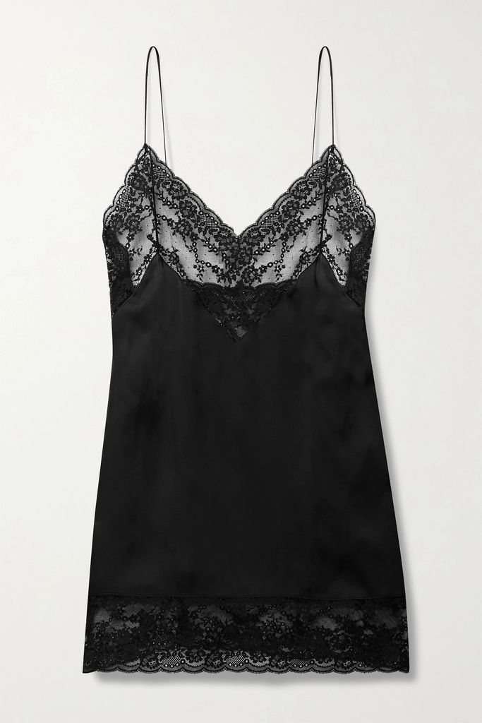 Lace-trimmed Silk Mini Dress - Black