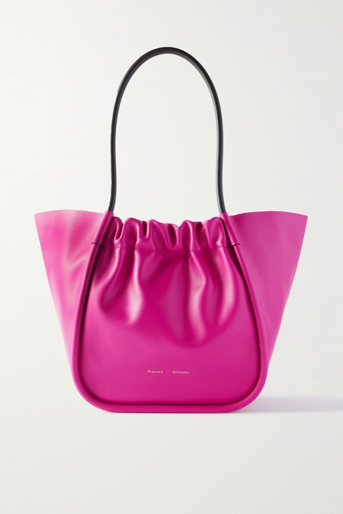 Ruched L Two-tone Leather Tote - Pink