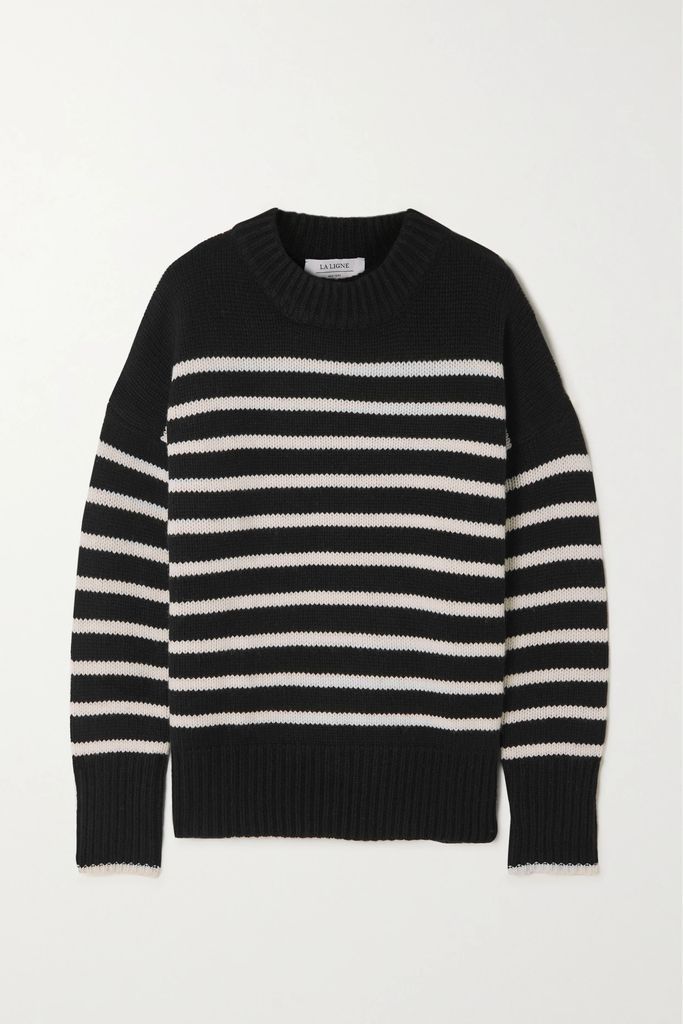 Marin Striped Wool And Cashmere-blend Sweater - Black