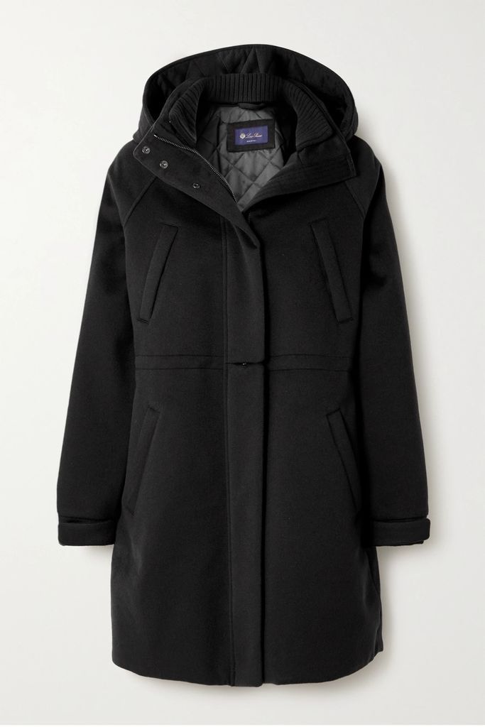Hooded Leather-trimmed Cashmere Coat - Black