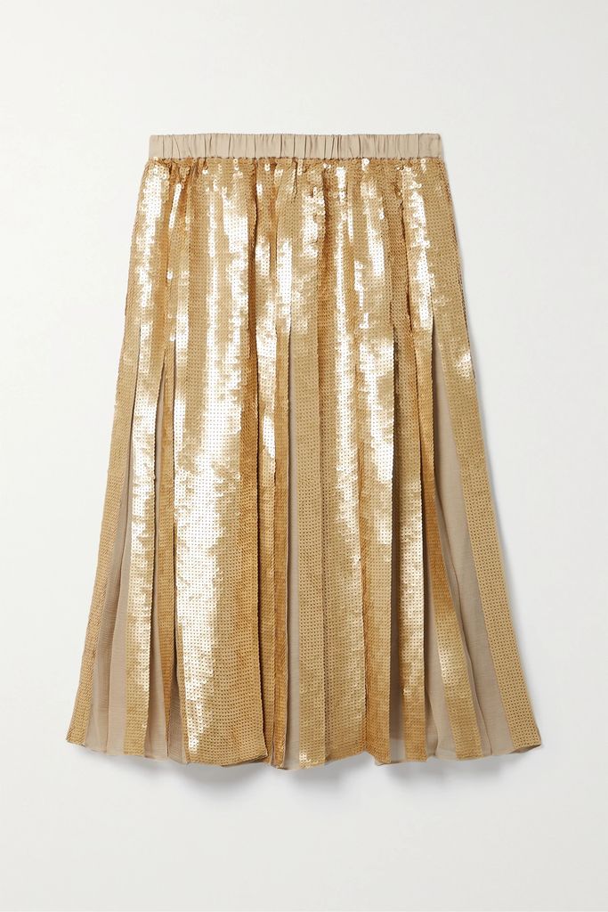 Eclair Pleated Sequined Silk-crepon Midi Skirt - Gold