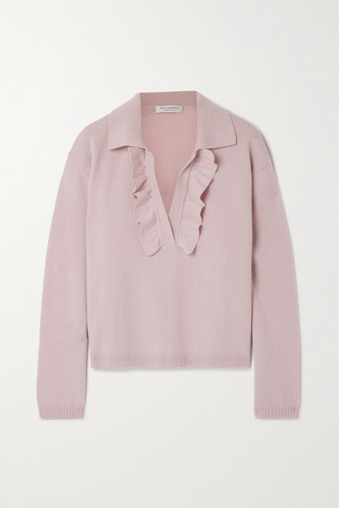 Ruffled Wool And Cotton-blend Sweater - Pink