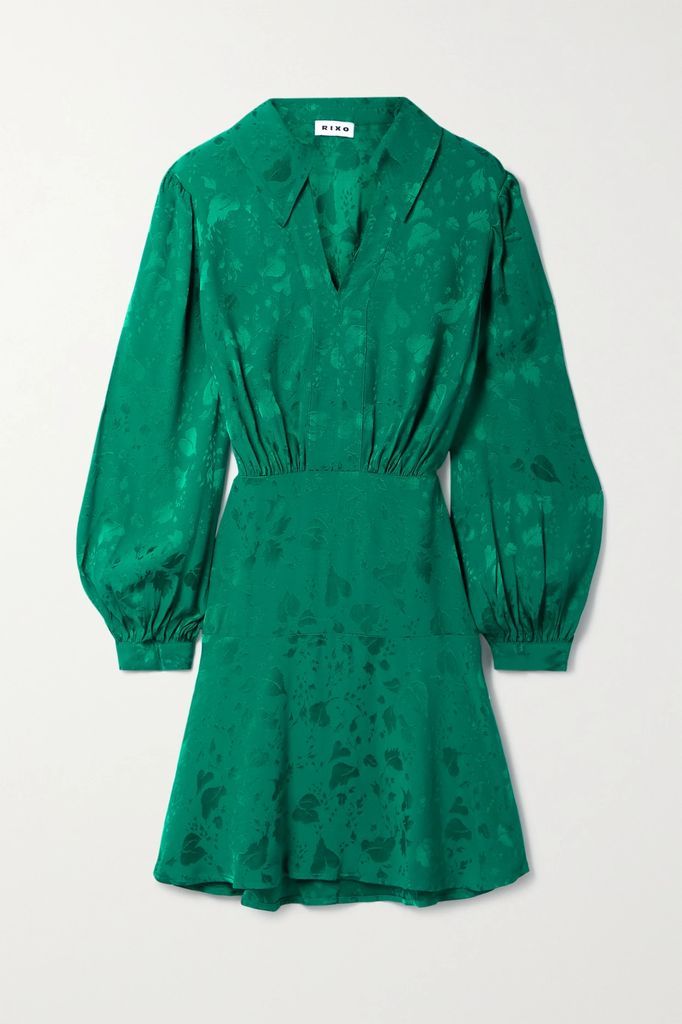 Indy Satin-jacquard Mini Dress - Forest green