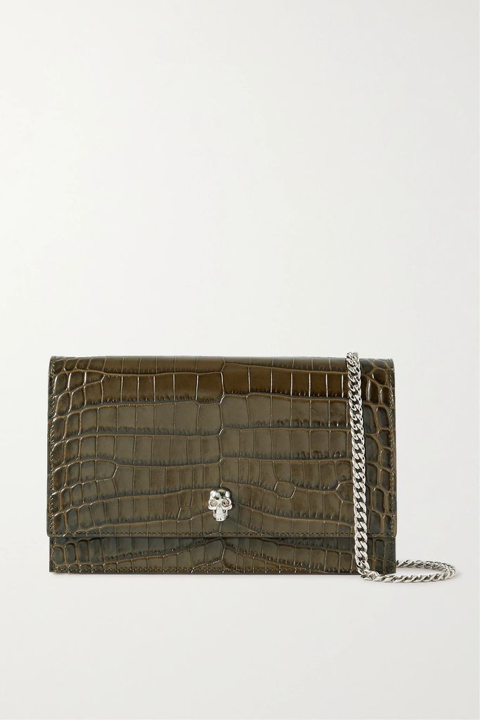 Four Ring Embellished Quilted Leather Clutch - Black