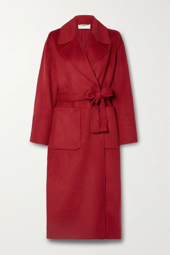 Belted Wool-blend Felt Coat - Red