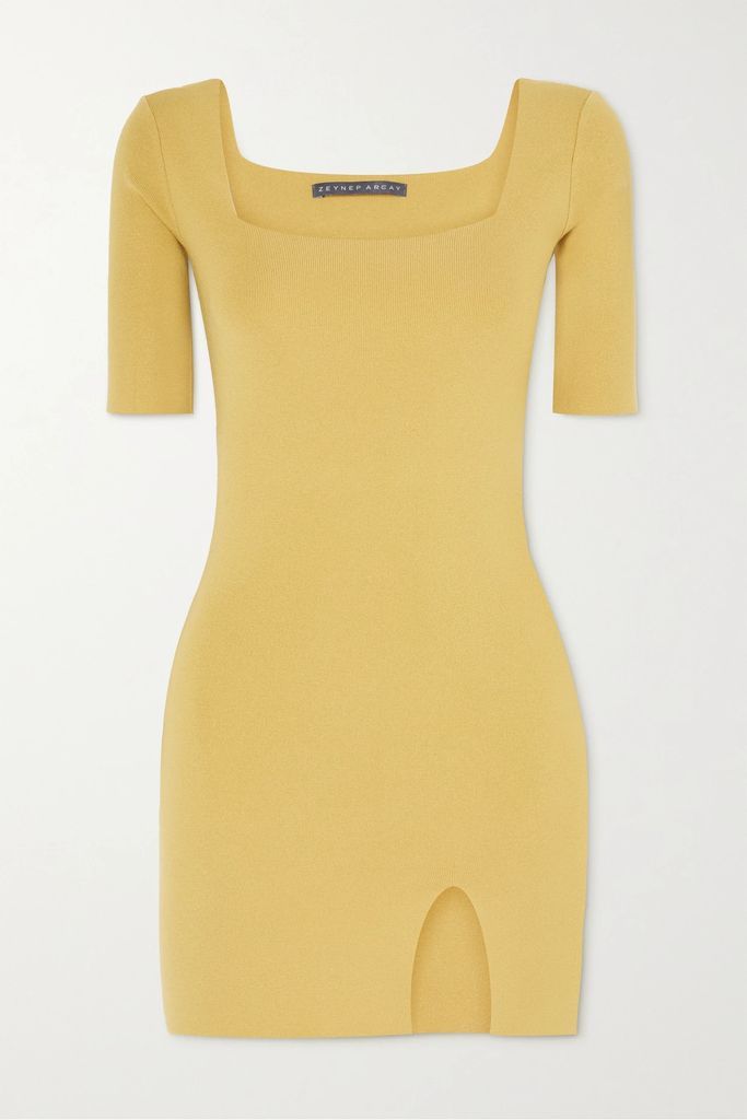 Ribbed-knit Mini Dress - Yellow