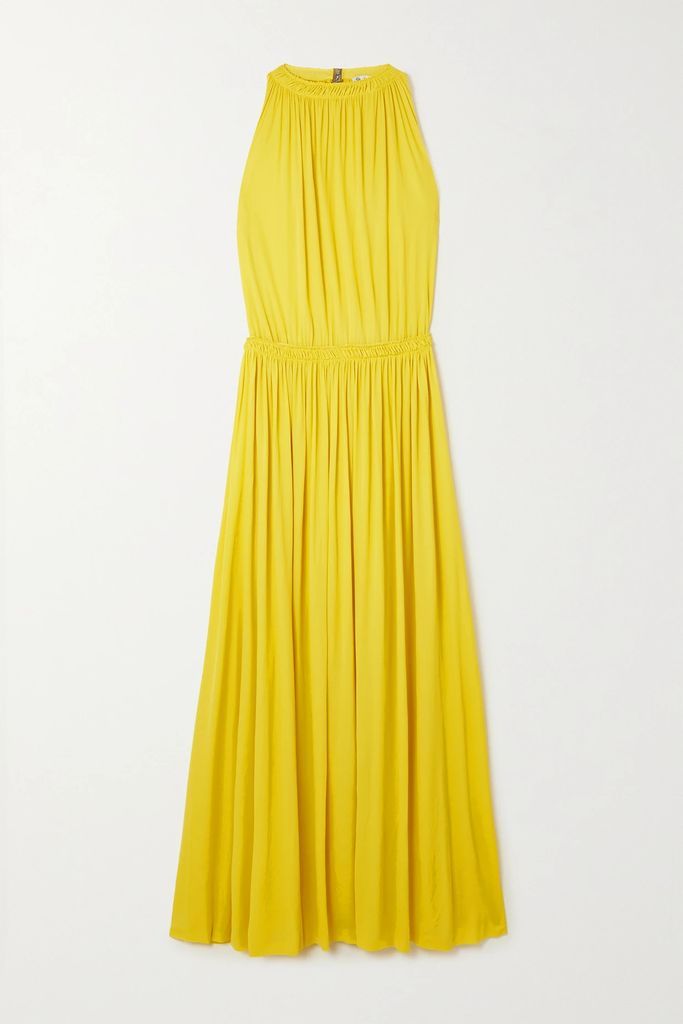 Cutout Pleated Jersey Midi Dress - Yellow