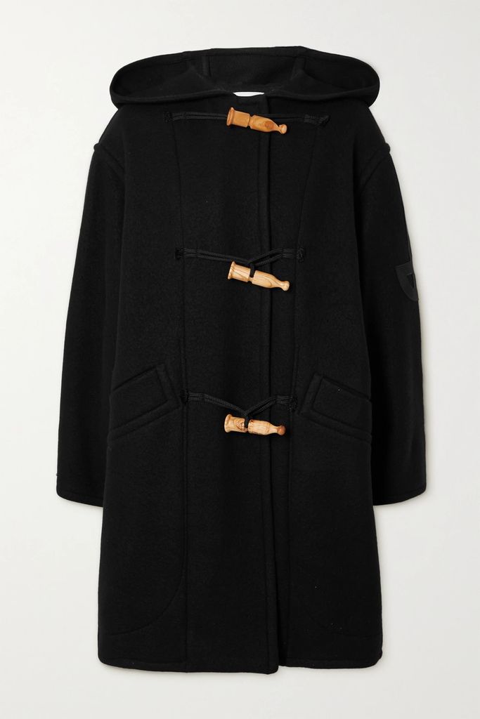 Hooded Appliquéd Wool And Cotton-blend Felt Coat - Black