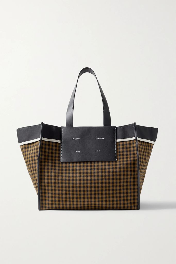 Morris Xl Leather-trimmed Gingham Canvas Tote - Brown