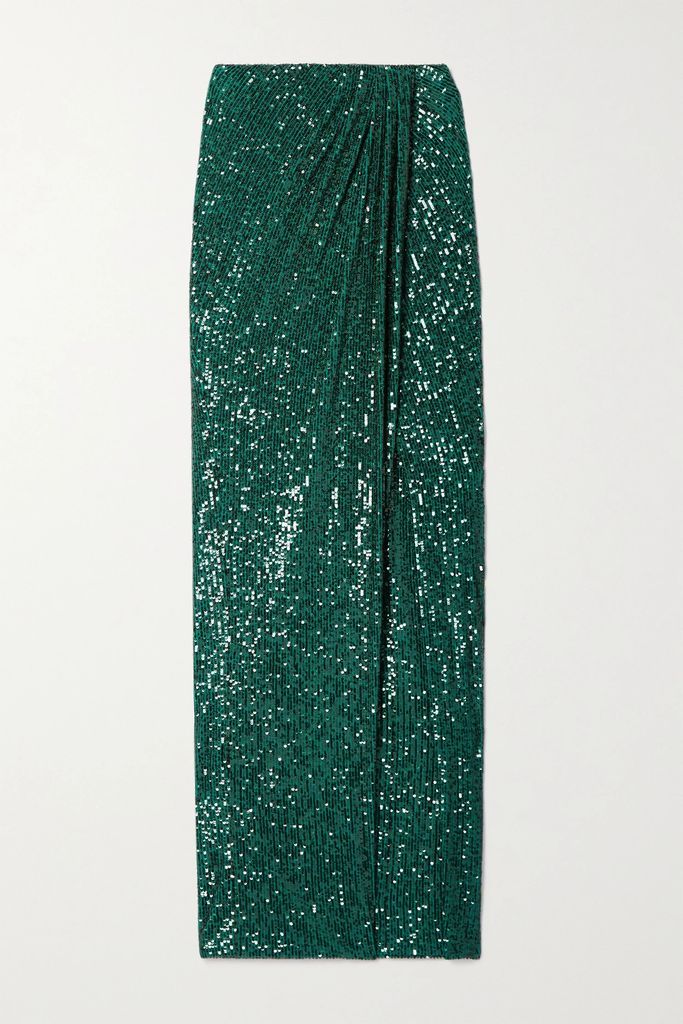 Wrap-effect Sequined Stretch-tulle Midi Skirt - Green
