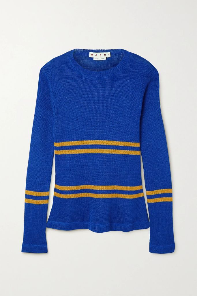 Striped Organic Linen Sweater - Blue