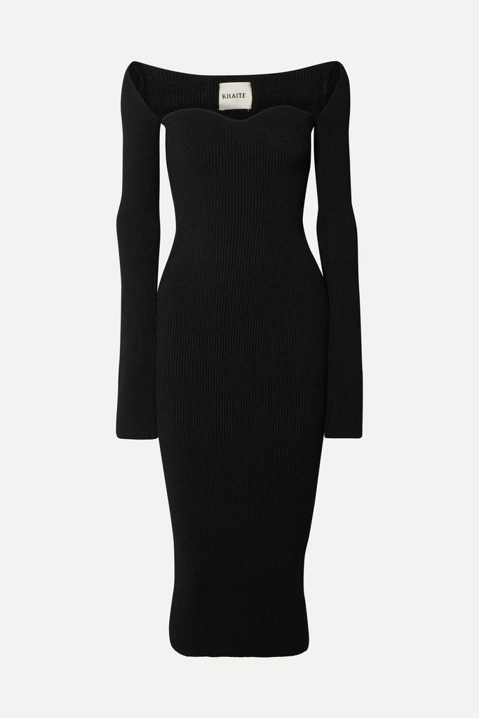 Beth Ribbed-knit Midi Dress - Black