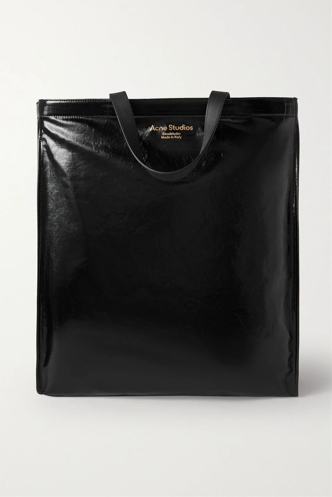 Leather-trimmed Coated-twill Tote - Black