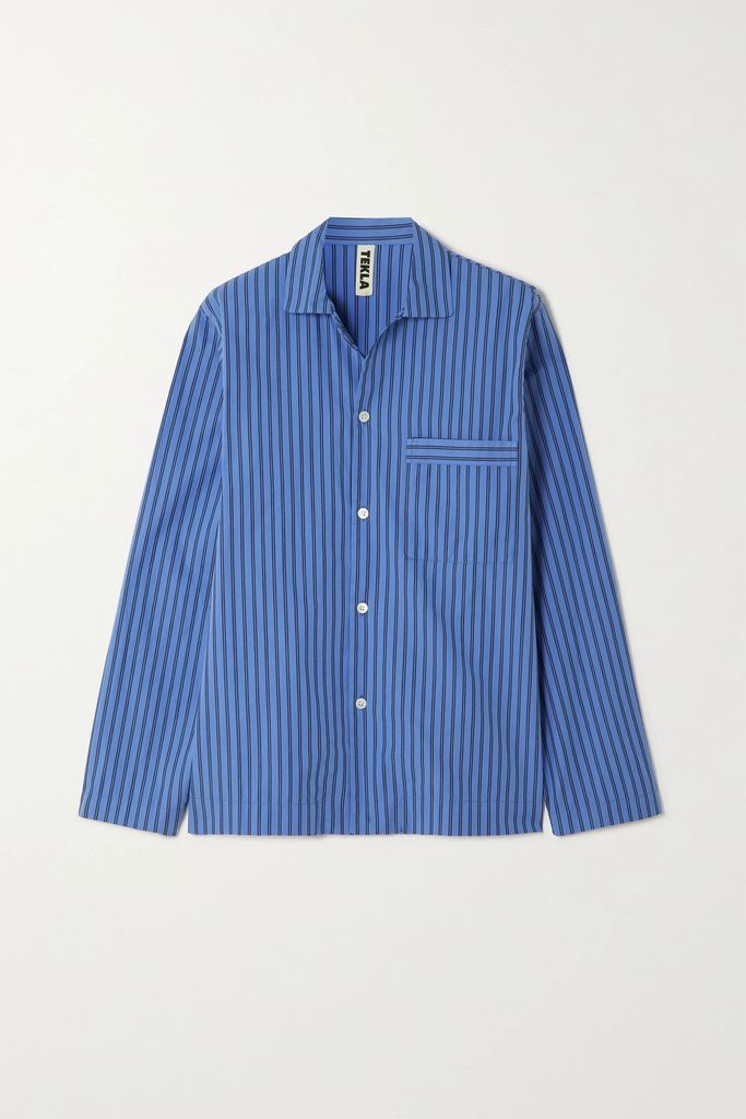Striped Organic Cotton-poplin Pajama Shirt - Blue
