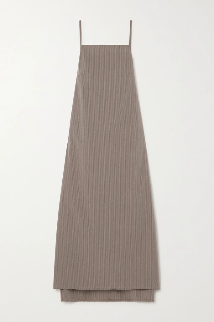 + Net Sustain The Double Tie Striped Organic Cotton-poplin Wrap Midi Dress - Brown