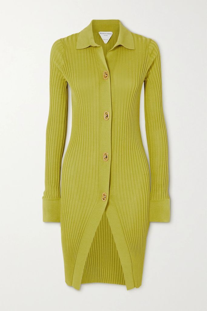 Ribbed Cotton And Silk-blend Cardigan - Bright yellow
