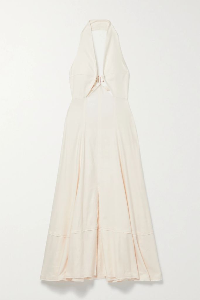 Orella Embellished Cutout Linen-blend Halterneck Midi Dress - Ivory