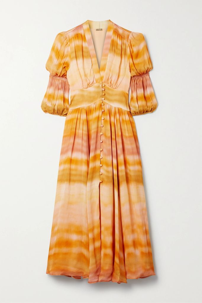 Willow Tie-dyed Shirred Woven Midi Dress - Orange