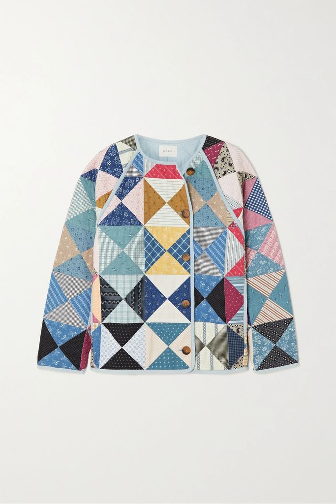 Sedona Patchwork Printed Quilted Organic Cotton Jacket - Navy