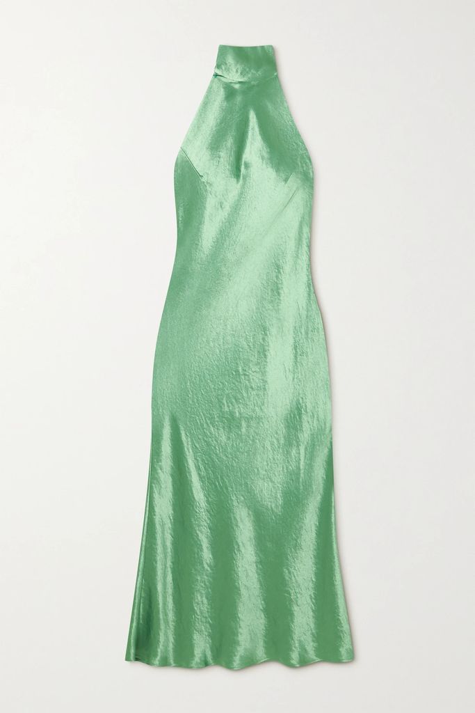 Sienna Hammered-satin Halterneck Midi Dress - Sage green