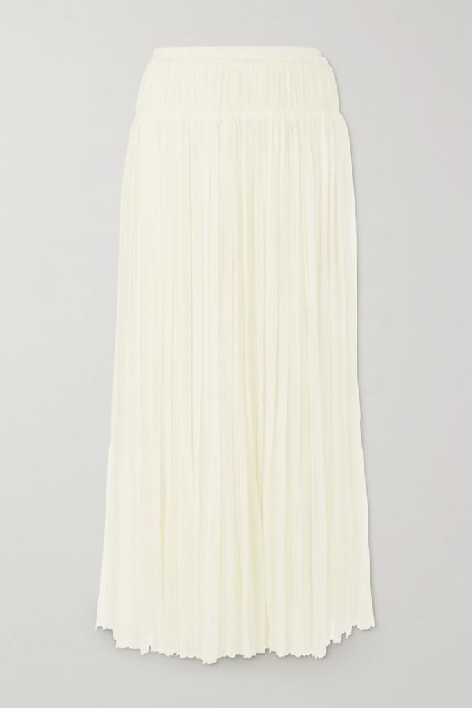 + Net Sustain Asymmetric Pleated Wool-gauze Midi Skirt - White