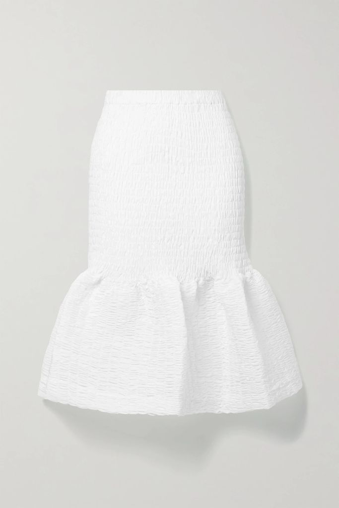 Shirred Cotton-poplin Skirt - White